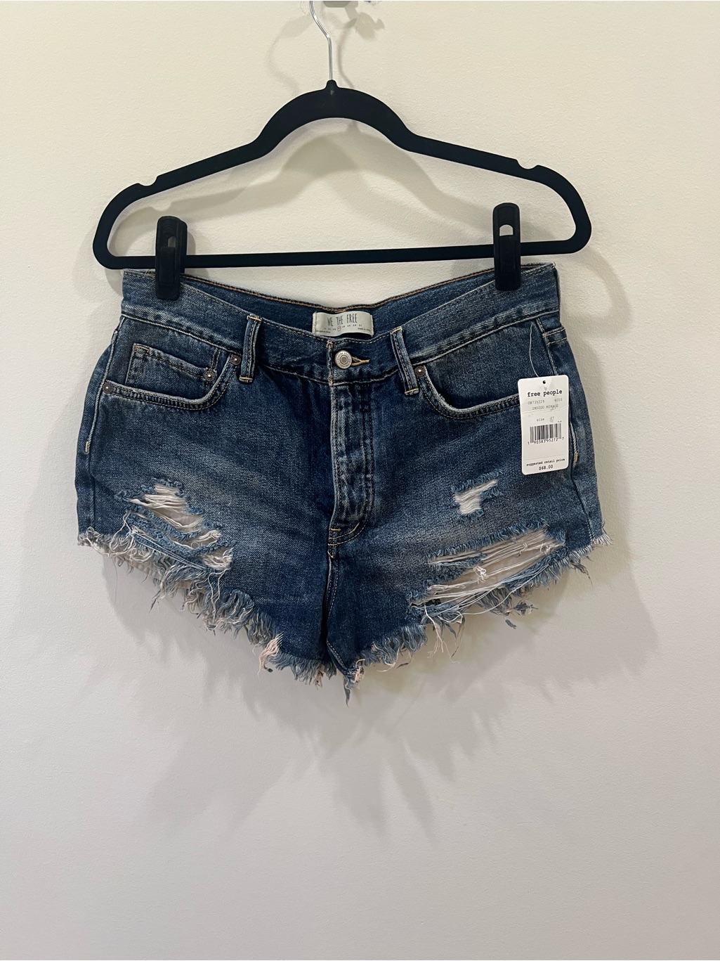 Free People Indigo Distressed Frayed Hem Jean Shorts